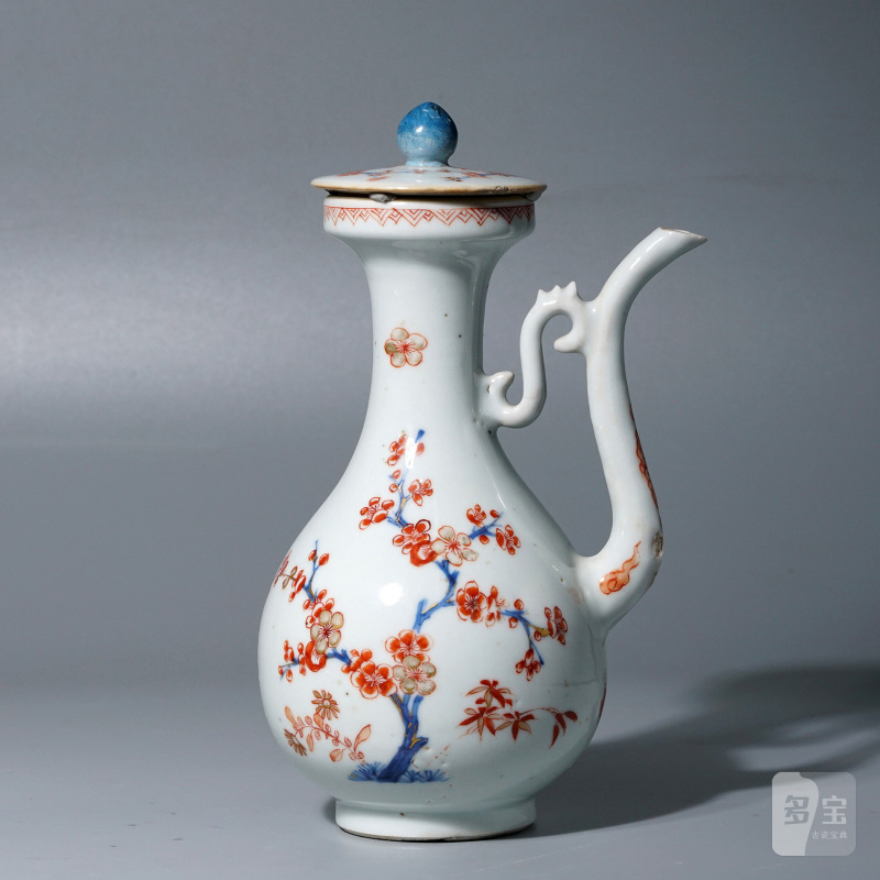 清康熙 青花矾红描金梅花纹急须 - 图15